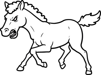 Obraz premium Black and White Line Drawing of a Roaring Horse Illustration