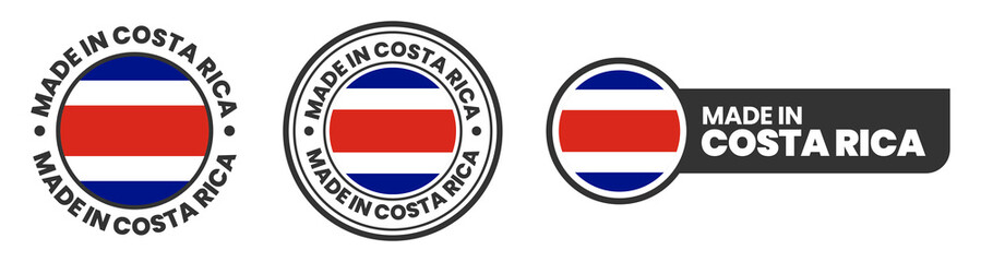 Made in costa rica labels, stamps, badges with costa rica flag template icon set