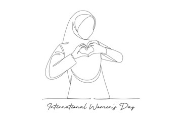 Obraz premium Woman Making Heart Shape Gesture. International women’s day Concept. Single line draw design Video 4k. Footage graphic illustration
