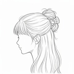 Fototapeta premium Casual Updo Hair Bun with Claw Clip in Profile Line Art