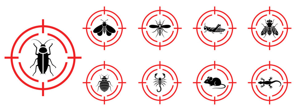 Pest Control Target Icons Vector Set Insect Rodent Bug Extermination Symbol Collection
