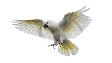 Obraz premium White Cockatoo Flying with Spread Wings Isolated on White Background