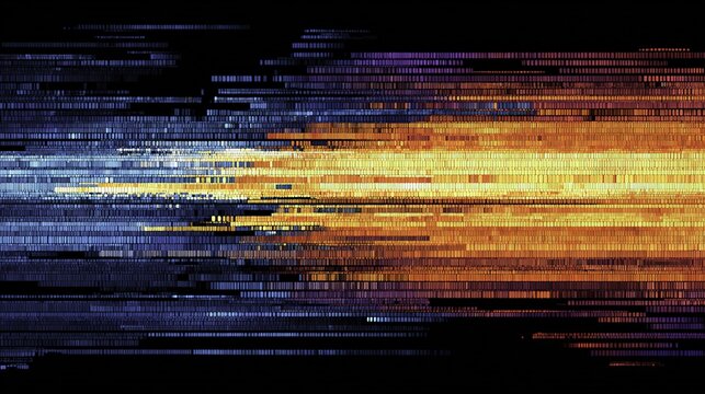 Digital data stream with horizontal lines of code in vibrant colors against a dark background