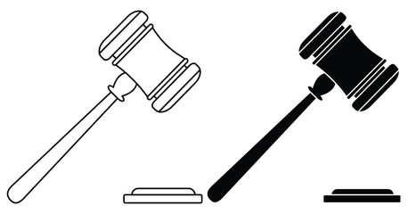 Judge Gavel Silhouette Icon Set Vector &ndash; Law, Legal Justice, Courtroom, Auction Hammer Symbols