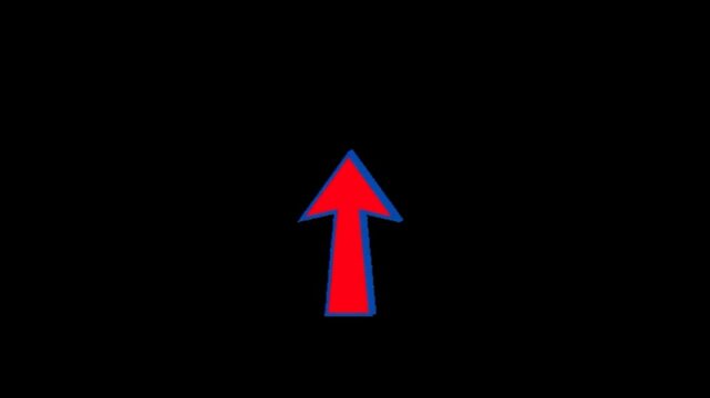 A hand-drawn red arrow pointing upwards with a gritty, brush-stroke texture on a black background