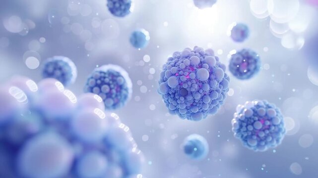 Abstract molecular spheres floating in a soft light environment