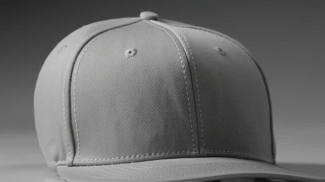 Close-up of a gray, textured cap with stitching details and a button