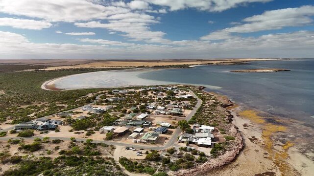 Eba Anchorage, South Australia Coastline &ndash; 4K aerial drone footage of coastal settlement, beach, residential houses, tidal flats and Spencer Gulf shoreline