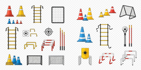 Set of various sports training equipment for agility, speed, and coordination drills. © ArtLuna Studio