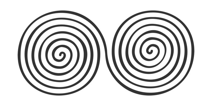 Double doodle swirl shape isolated on white background. Hypnotic optic illusion design element. Brain work concept. Whirlpool, dizzy or tornado symbol. Vector graphic illustration.