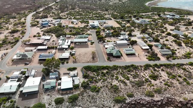 Eba Anchorage, South Australia Coastline &ndash; 4K aerial drone footage of coastal settlement, beach, residential houses, tidal flats and Spencer Gulf shoreline