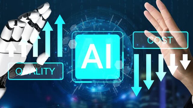 Man and Robot Representing AI Impact on Quality and Cost in Business Efficiency and Technology Advancement for Future Innovations Gluon.