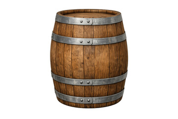 Fototapeta premium Wooden barrel or cask for wine, whiskey, or beer storage, aging, and fermentation, isolated with a transparent background
