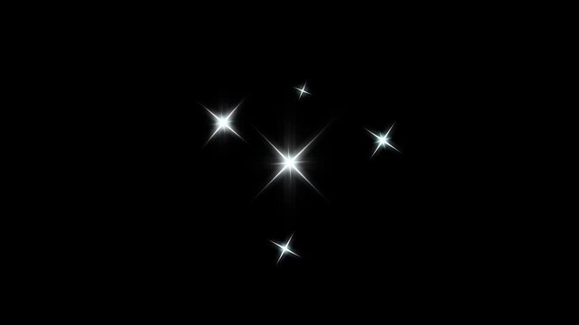 Sparkle twinkle glitter star effect animation on black screen, white doodle 2d cartoon blinking stars, doodles style stars Blinking retro vector stars and starry night sky, looping animation. 4k