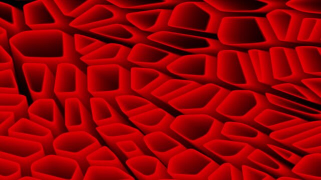Abstract red glowing organic cellular mesh pattern on black background motion loop