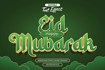 Happy ied mubarak editable text effect with green gradient background