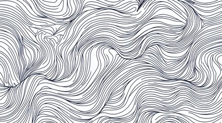 Fototapeta premium Intricate pattern of thin black wavy lines on a white background creating a complex texture and sense of movement with organic, swirling forms reminiscent of wood grain or hair