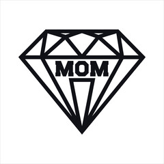 Black diamond shape with M O M text inside mother jewel