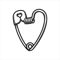 Black heart shaped safety pin illustration on white background vector