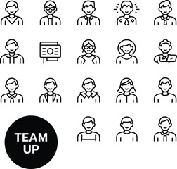 Diverse collection of simplified line representing various individuals and team members