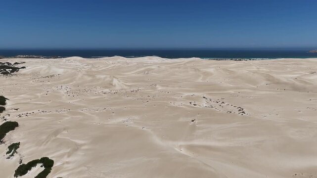 Scott Bay, Fowlers Bay, South Australia &ndash; 4K aerial drone view of Great Australian Bight coastline, turquoise ocean, sand dunes, white sand beach and limestone cliffs