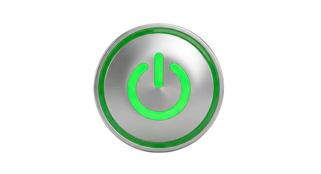 Green Power Button on Brushed Metal