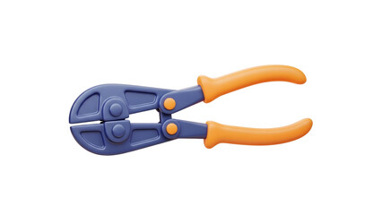 Fototapeta premium A 3D pair of blue and orange bolt cutters on a plain background viewed from directly above