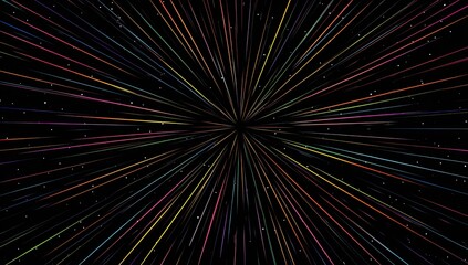 Obraz premium Abstract visual of radial, colorful lines radiating outward from a central point against black