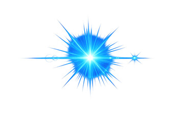 Fototapeta premium Blue lens flare effect with a bright central point, radiating light rays, and additional sparkles for a vibrant glow
