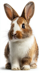 Fototapeta premium Cute rabbit brown rabbit white rabbit fluffy fur small animal pet bunny closeup isolated white background curious expression