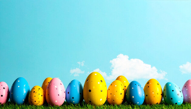 Dotted Stained Easter Eggs Grass Border