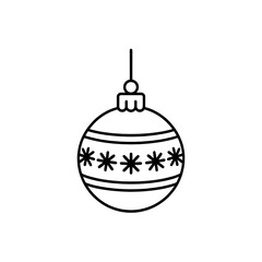 Obraz premium Minimalist line art icon of a Christmas bauble ornament with snowflake pattern, perfect for holiday and festive designs.