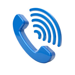Blue calling icon with signal waves on transparent background