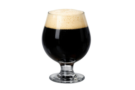 Dark craft beer stout or porter in a snifter glass with foam, enjoying alcoholic beverage, transparent background