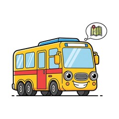 Cartoon School Bus with Thought Bubble Map.