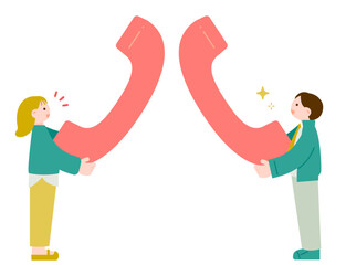 電話で相談する女性とカスタマーサービスの男性