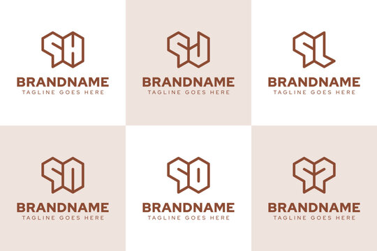 Letters QH QJ QL QN QO QQ Geometric Logo Set, for HQ JQ LQ NQ OQ Q initials