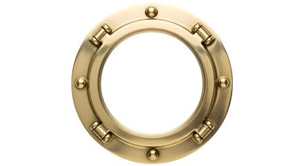 Gold porthole window with bolts isolated on a transparent background ship