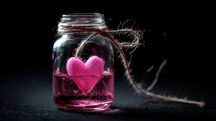 Romantic valentine heart in a jar with creative twine decoration for love celebration