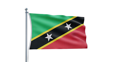 Flag of Saint Kitts and Nevis Waving on a Pole