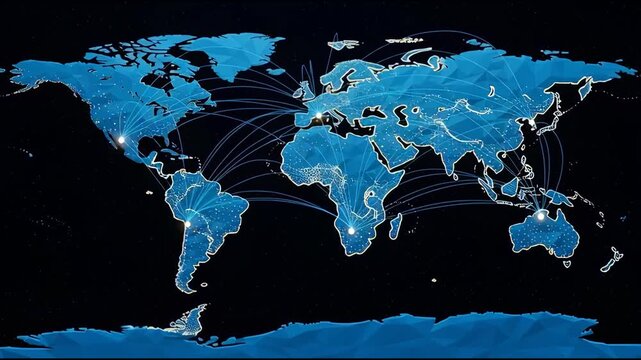 Global network connections data visualization of worldwide interactions