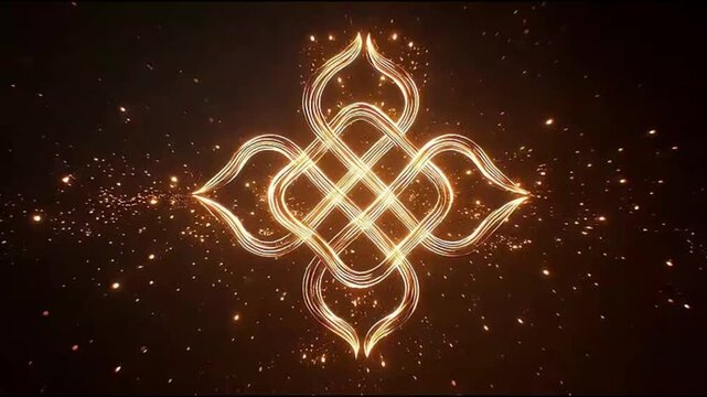 Golden Celtic Knotwork Design with Sparkling Stars.