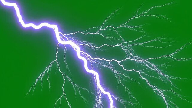 Realistic Electric Lightning Bolt Strike on Green Screen