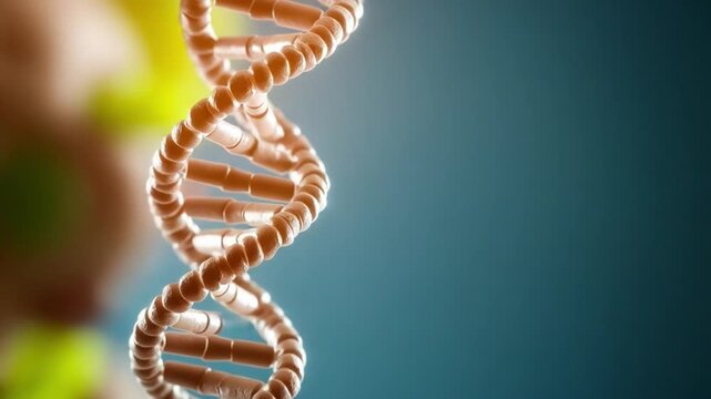 DNA Helix: A macro perspective unveils the intricate double helix structure of DNA, bathed in warm light and set against a soft, gradient background.