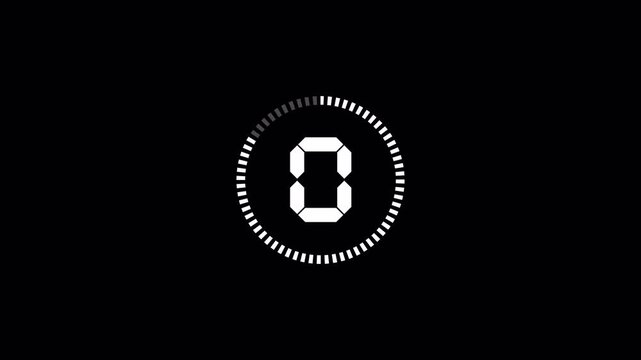 5 Seconds Countdown From 5 to 0 Loop 4K Digital Circular Countdown Timer With White Number And Smooth Progress Ring On Transparent Background Alpha Channel
