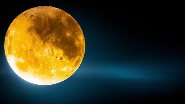 Celestial Glow: The moon hangs majestically in the night sky, radiating an ethereal golden light. A celestial body. The perfect backdrop for dreamers and thinkers alike.