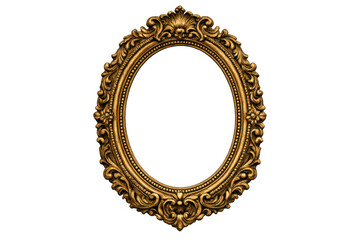 Gold oval ornate frame with antique baroque carving, luxurious classic border element on transparent background