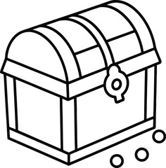 Simple outlined gold treasure chest with three coins