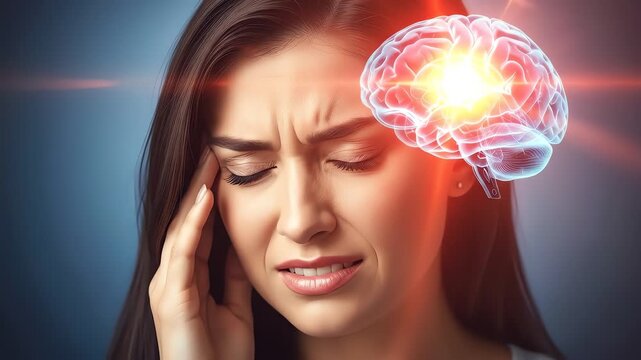 Woman Suffering from Headache Brain Pain Stress.