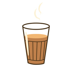 Indian tea glass isolated on transparent background. Chai vector flat illustration. Indian hot drink flat icon can used for logo, banners, creative designs. Kerala masala chai.